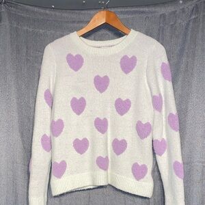 cupcakes & cashmere Ivory and Lavender Heart Sweater